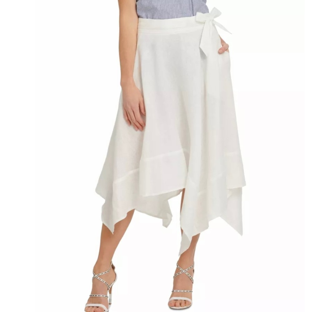 Dkny White Asymmetrical Wrap Midi Skirt